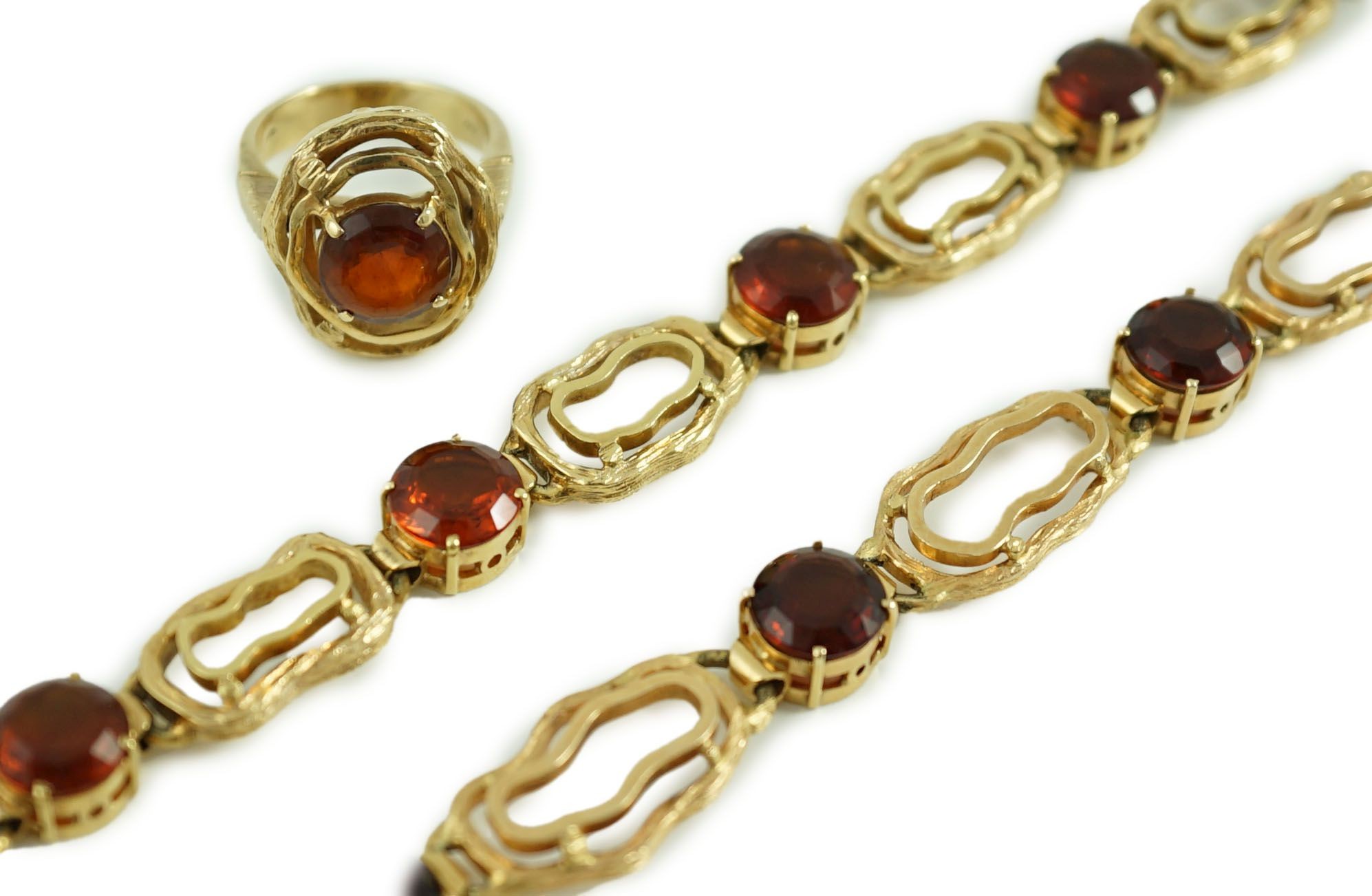 A stylish suite of Austro-Hungarian 14k gold and citrine set jewellery